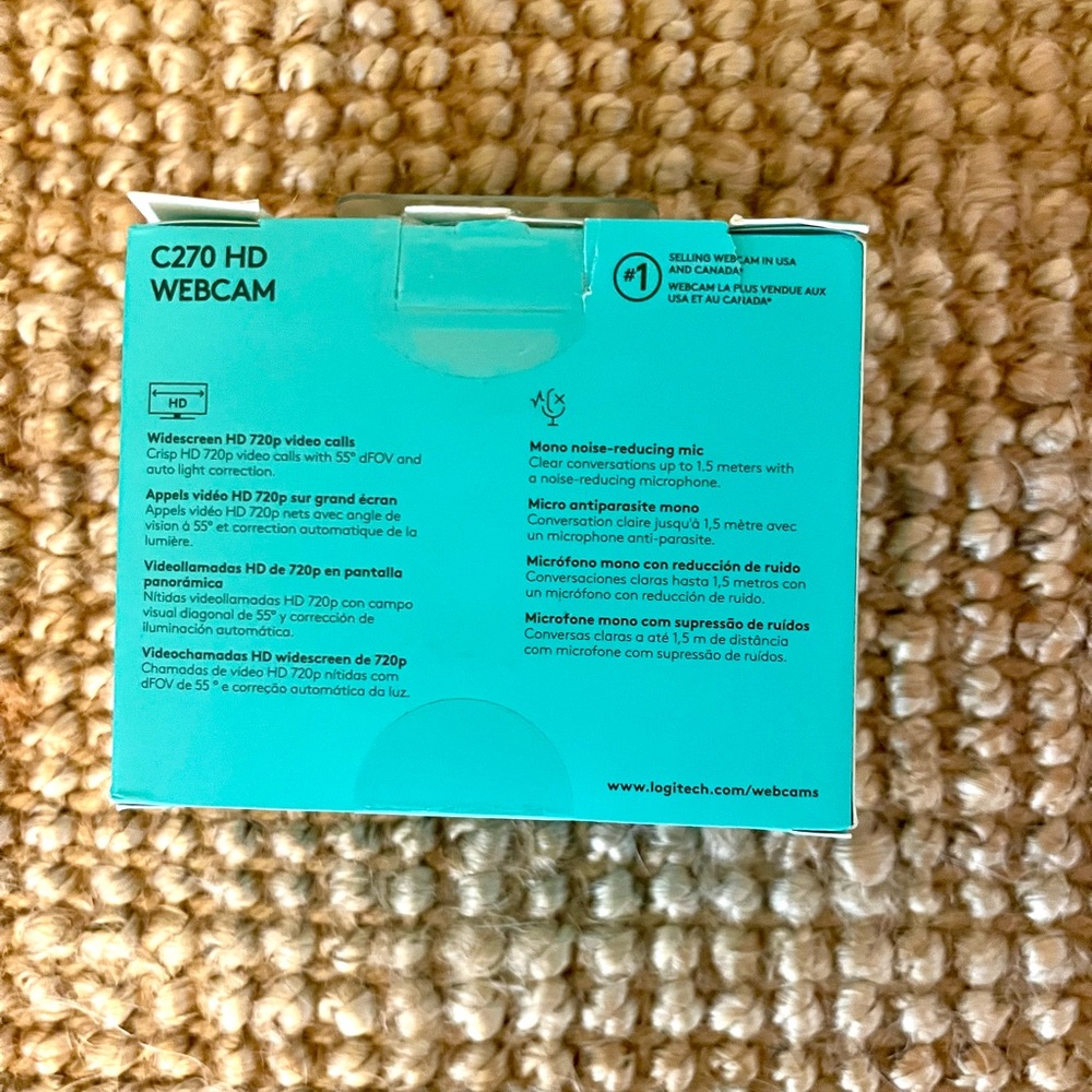 Logitech C270 HD Webcam - Black with Teal Box - Picture 2 of 3